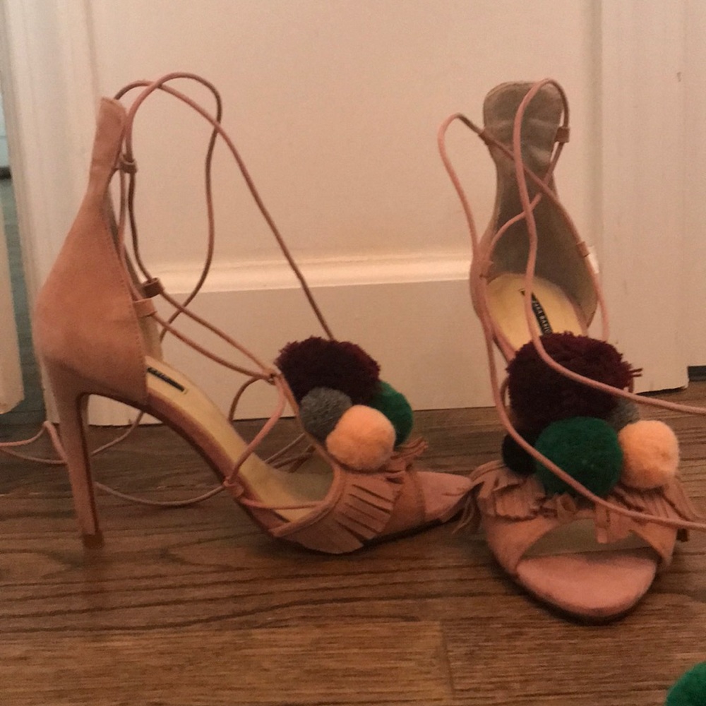 Zara Pom Pom tie up heels, 38